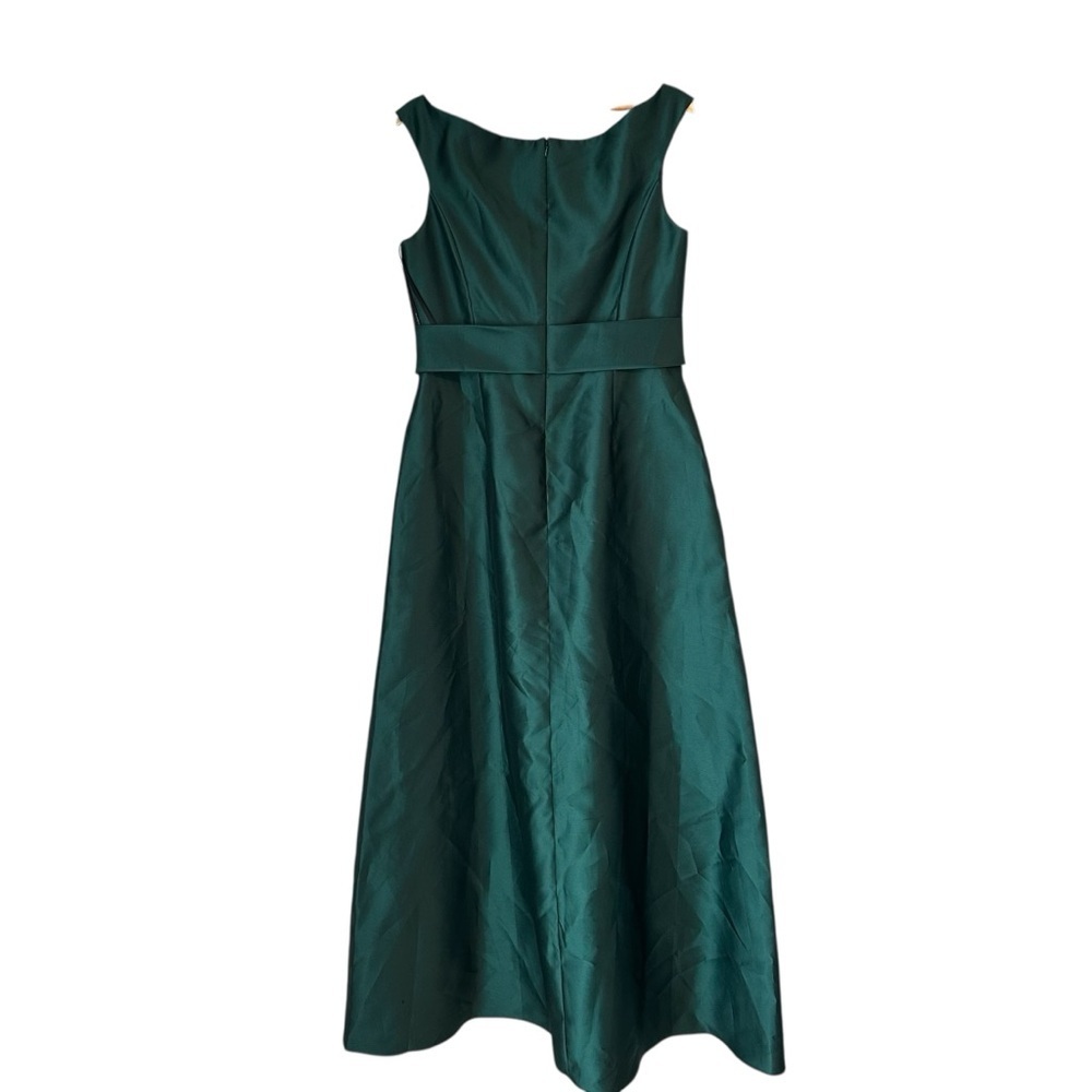 Alfred Sung Off-the-Shoulder Draped Wrap Satin Maxi Dress Hunter Green, size 14 - Picture 9 of 13